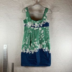 Max & Cleo Mini Dress Women's 6 Green Blue 100% Cotton Square Neck Casual 8020‎